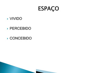    VIVIDO

   PERCEBIDO

   CONCEBIDO
 