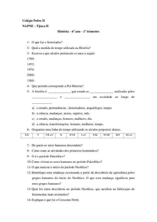 Atividades Sobre Pré História 6o Ano