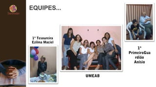 EQUIPES...
1ª Tesoureira
Ezilma Maciel
UMEAB
1º
PrimeiroGua
rdião
Anísio
 