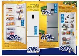 Leon Diciembre 2012-1_Maquetación 1 03/12/12 12:52 Página 13




                                                                                  COMBINADO BEKO
                                                                                                      CN236220                                                                    COMBINADO LIEBHERR
                                                                          Blanco. No Frost. Clase climática SN-ST.                                                                CN4013
                                                                        Sistema de control Electrónico. 4 Estrellas.                                                              Blanco. 1 Compresor. 2 Circuitos de frío
                                                                         Autodescongelación. Compartimento Fast                                                                   regulables. Congelador NoFrost 4 estrellas. FrostSafe. Parte
                                                                        Freeze. Volumen neto frigorífico/congelador                                                               frigorífica con auto-descongelación. Clase climática: SN T.
                                                                                 222/90 litros. 200x59,5x60 cm.                                                                   Capacidad útil del refrigerador/congelador: 280/89 litros.
                                                                                             Clase Energética: A+.                                                                Indicación por LED de la temperatura. Superfrost.
                                                                                                                                                                                  201,1 x 60 x 63 cm. Clase energética: A+.



                                                                                                                              FFK6835X
                                                                                                                           Alto 2004 mm.




                                                                                                                       COMBINADO
                                                                                                                       FAGOR
    COMBINADO ZANUSSI                                                                                                  FFK6735X
    ZRB934NW2                                                                                                          Inox antihuellas. Frío No Frost. Regulación electrónica.
    Blanco. Control Electronic Touch. Frost free. Capacidad de                                                         Display LCD. Enfriamiento rápido refrigerador.
    congelación 4Kg/24h. Clasificación climática SN-N-ST-T. Capacidad                                                  Supercongelación. Función vacaciones. Zona MultiFresh.
    útil frigorífico/congelador 245/78 L. 1850 x 595 x 658 cm.                                                         Antibacterias. 1854x598x610 mm. Clase energética: A+.
    Clase energética: A.
 
