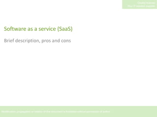 Software as a service (SaaS) Brief description, pros and cons 
