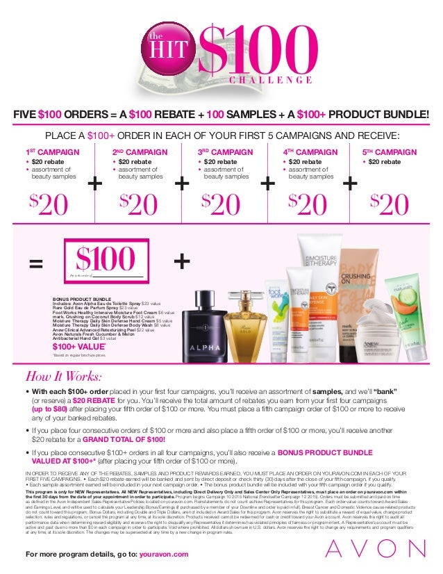 hit 100 flyer avon incentive for new representatives sales rep flyer