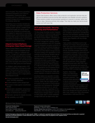DATASHEET
© Hitachi Data Systems Corporation 2014. All rights reserved. HITACHI is a trademark or registered trademark of Hitachi, Ltd. Microsoft and Azure are trademarks or registered
trademarks of Microsoft Corporation. All other trademarks, service marks, and company names are properties of their respective owners.
DS-354-A DG October 2014
Corporate Headquarters
2845 Lafayette Street
Santa Clara, CA 95050-2639 USA
www.HDS.com community.HDS.com
Regional Contact Information
Americas: +1 408 970 1000 or info@hds.com
Europe, Middle East and Africa: +44 (0) 1753 618000 or info.emea@hds.com
Asia Pacific: +852 3189 7900 or hds.marketing.apac@hds.com
never encrypted. This schema guarantees
operational transparency and maximum
interoperability. Unauthorized clients
accessing data from a StoreSafe protected
persistent storage will be unable to interpret
the protected cipher text.
Supporting a host of industry-standard pro-
tocols, StoreSafe is application transparent,
operating-system agnostic, portable across
storage technologies and vendor neutral.
Purpose-built, StoreSafe is a software appli-
ance adapted for deployment on commodity
hardware servers in both physical data centers
and virtual data centers. It can be deployed on
hypervisors and private clouds, or as compute
instances on cloud infrastructures.
Hitachi Content Platform:
Enterprise-Class Cloud Storage
Hitachi Content Platform is an unstructured
content object store that facilitates access
and retention of data in a multitenant envi-
ronment. Through HCP, applications interact
with content over standard network storage
protocols. Organizations can quickly provision
storage across different on- and off-premises
data center topologies while retaining the free-
dom to move data quickly and automatically.
An intelligent, object storage system, HCP
supports multiple tiers of storage for a wide
range of structured and unstructured con-
tent. It also offers a multitenant architecture
and object versioning, all in a single platform.
Other features include:
■■ Content immutability via “write once, read
many” (WORM) capabilities.
■■ Content retention at the storage layer.
■■ Encryption of data against unauthorized
access.
■■ Deduplication capabilities: compression;
built-in data protection, verification and
repair; bi-directional tier to cloud.
■■ Replication services for disaster recovery.
■■ High scalability, up to 80PB.
Data Protection Services
Hitachi Data Systems offers various data protection and replication services that sim-
plify and accelerate local and remote data replication and disaster recovery solutions.
These solutions enable normal business operations to resume in minutes, rather than
hours or days, following a primary site outage. They help you meet your service levels
quicker and with lower risk.
HCP and StoreSafe: Security,
Flexibility and Performance
The Bloombase StoreSafe solution integrates
with anything from traditional storage systems
to next-generation object storage solutions
like Hitachi Content Platform. StoreSafe pro-
vides robust and reliable privacy protection
for content management, retention, backup
and archival applications with HCP. StoreSafe
supports transparent encryption protection of
HCP data content over network storage pro-
tocols including NFS, CIFS, HTTP, WebDAV,
AWS S3 and other RESTful storage services.
This allows existing HCP applications to auto-
matically encrypt business-sensitive data as
they write through StoreSafe. Likewise, by
retrieving secure HCP content via StoreSafe,
encrypted information is automatically
deciphered and presented to trusted HCP
applications as plain text. Without needing
to modify the business logic of HCP applica-
tions, organizations can immediately ensure
that their business-sensitive information is
managed by HCP securely and meets data
privacy regulatory compliance requirements.
StoreSafe realizes true separation of duties
(SoD) without impacting storage administra-
tors and operators. Data is stored in standard
volumes, shares, files and objects and are
encrypted or decrypted on the fly without
supervision and transparently. StoreSafe
seamlessly protects both on- and off-
premises at-rest data, regardless of the
complexity of the heterogeneous storage
infrastructure or storage medium. It can just
as easily protect data in content addressed
storage (CAS) such as object stores, tape
libraries, VTLs and various cloud storage ser-
vices. Enterprises can mitigate data leakage
threats and still meet data privacy and regula-
tory compliance requirements cost effectively.
Because of its transparent, agentless storage
proxy schema, the solution is futureproof and
ensures easy integration with any storage
technology.
Highly scalable, StoreSafe is built for high
availability and mission-critical applications. It
offers high-speed AES encryption and indus-
try standard IEEE 1619 compliant storage
security. StoreSafe leverages Intel’s AES-NI
cryptographic accelerator to dynamically even
out encryption workloads. There is a built-in
pluggable cipher algorithm architecture that
facilitates adaptation and enables compliance
with specific national and vertical market
security requirements. Other supported
standards include built-in NIST FIPS 140-2
certified key management and support for
PKCS#11 hardware security modules (HSM)
and OASIS KMIP compliant key managers.
Together, Hitachi Data
Systems and Bloombase
deliver unique transparent
encryption protection. They
enable business applications
to secure unstructured data
contents seamlessly with
validated cryptographic technologies at zero
operational change. These capabilities give
applications a trusted data environment for
day-to-day storage and long-term archival. To
learn more, contact your HDS or Bloombase
representative or visit www.HDS.com.
LEARN MORE
HDS and
Bloombase
 