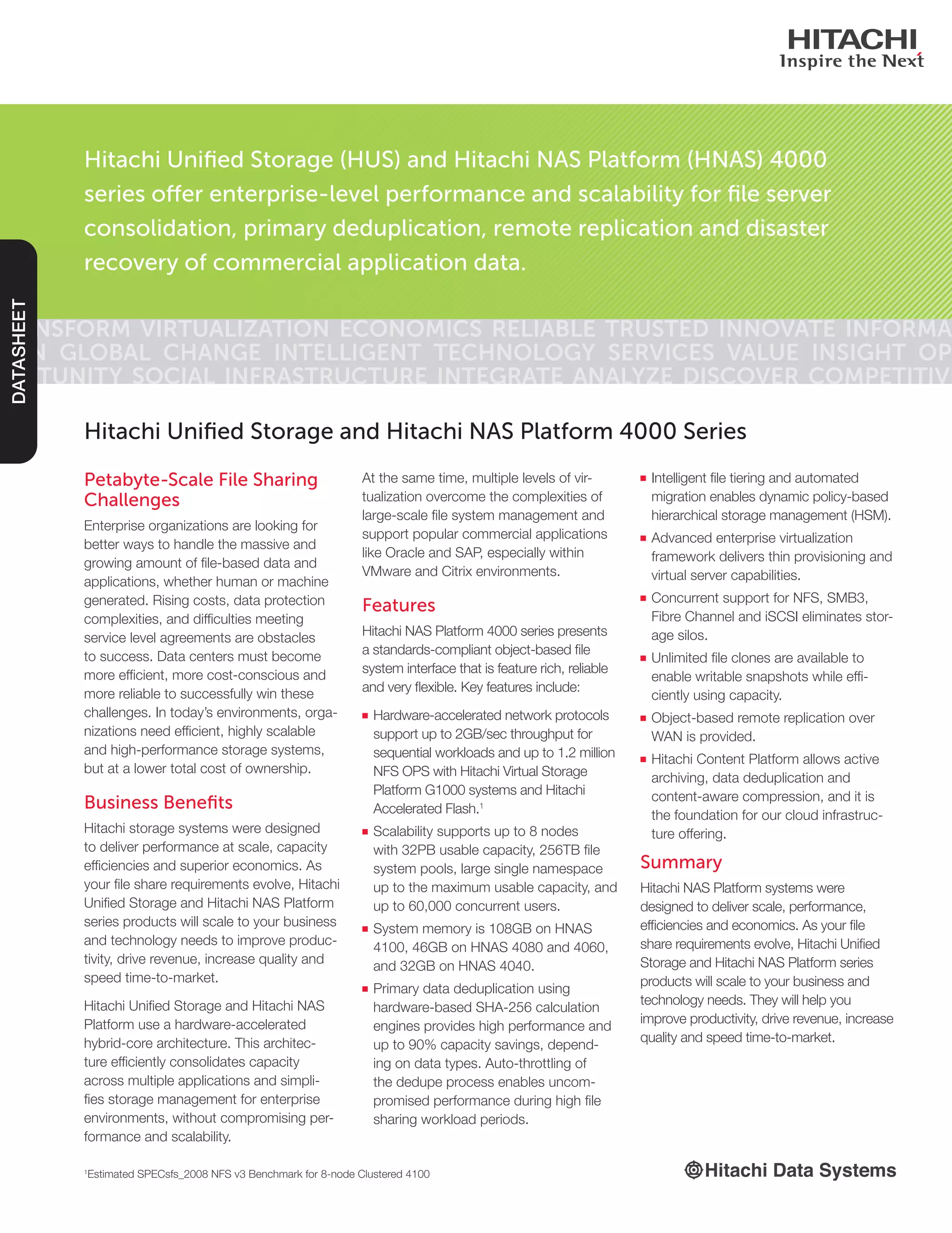 Hitachi NAS Platform 4000 Series Datasheet | PDF