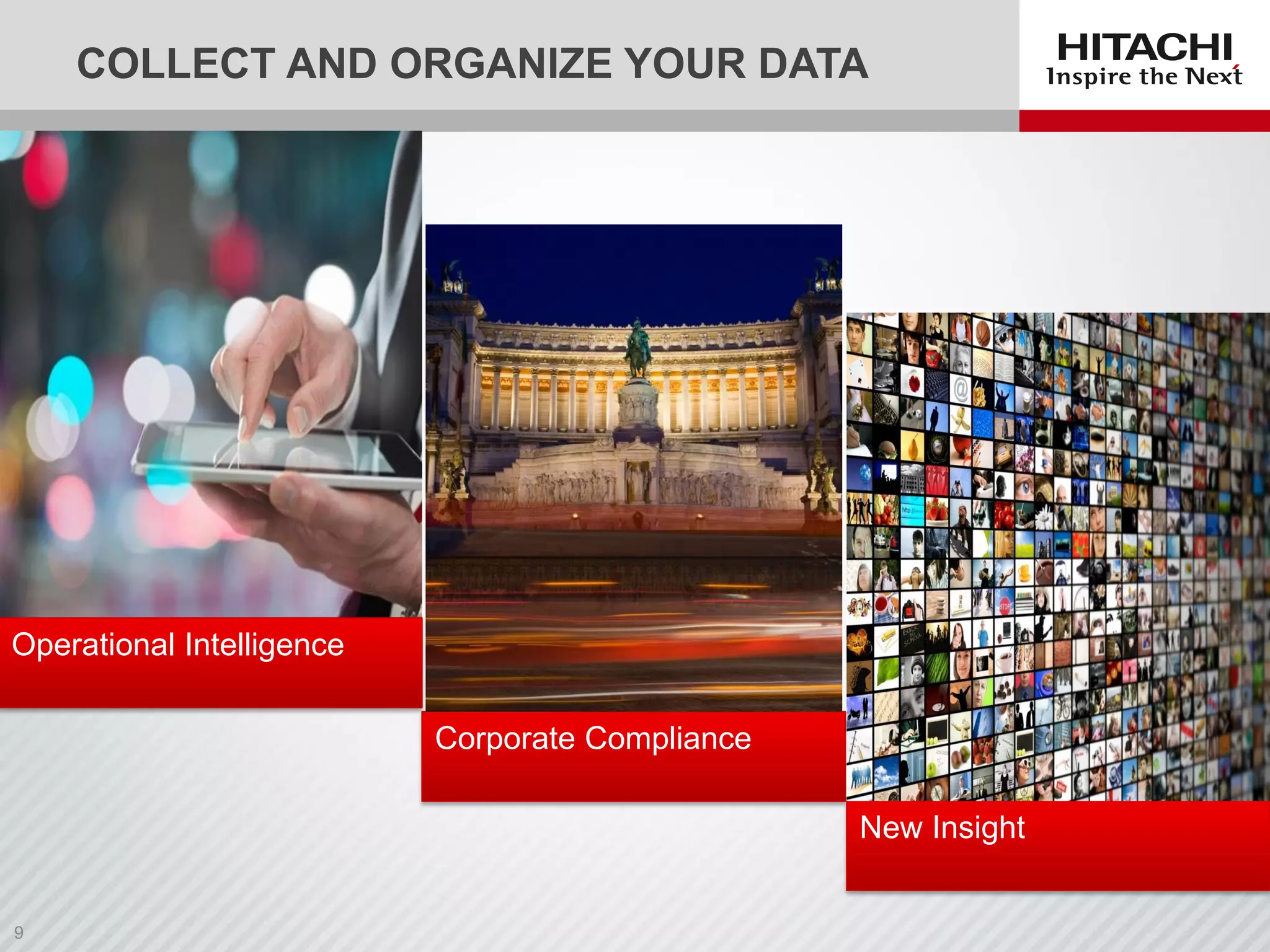 COLLECT AND ORGANIZE YOUR DATA
Corporate Compliance
Operational Intelligence
New Insight
 