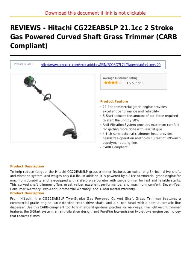 Hitachi cg22 eabslp 21.1cc 2 stroke gas powered curved shaft grass