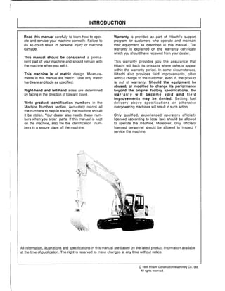 Hitachi EX200LC-3 EX200LCH-3 Excavator operator’s manual SN 85168 and ...