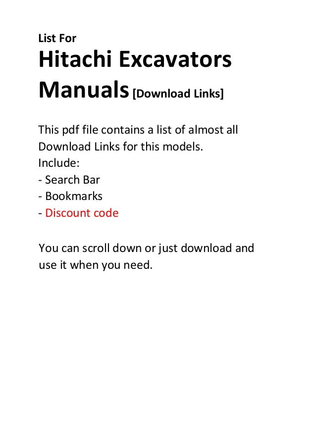 hitachi excavators manuals download