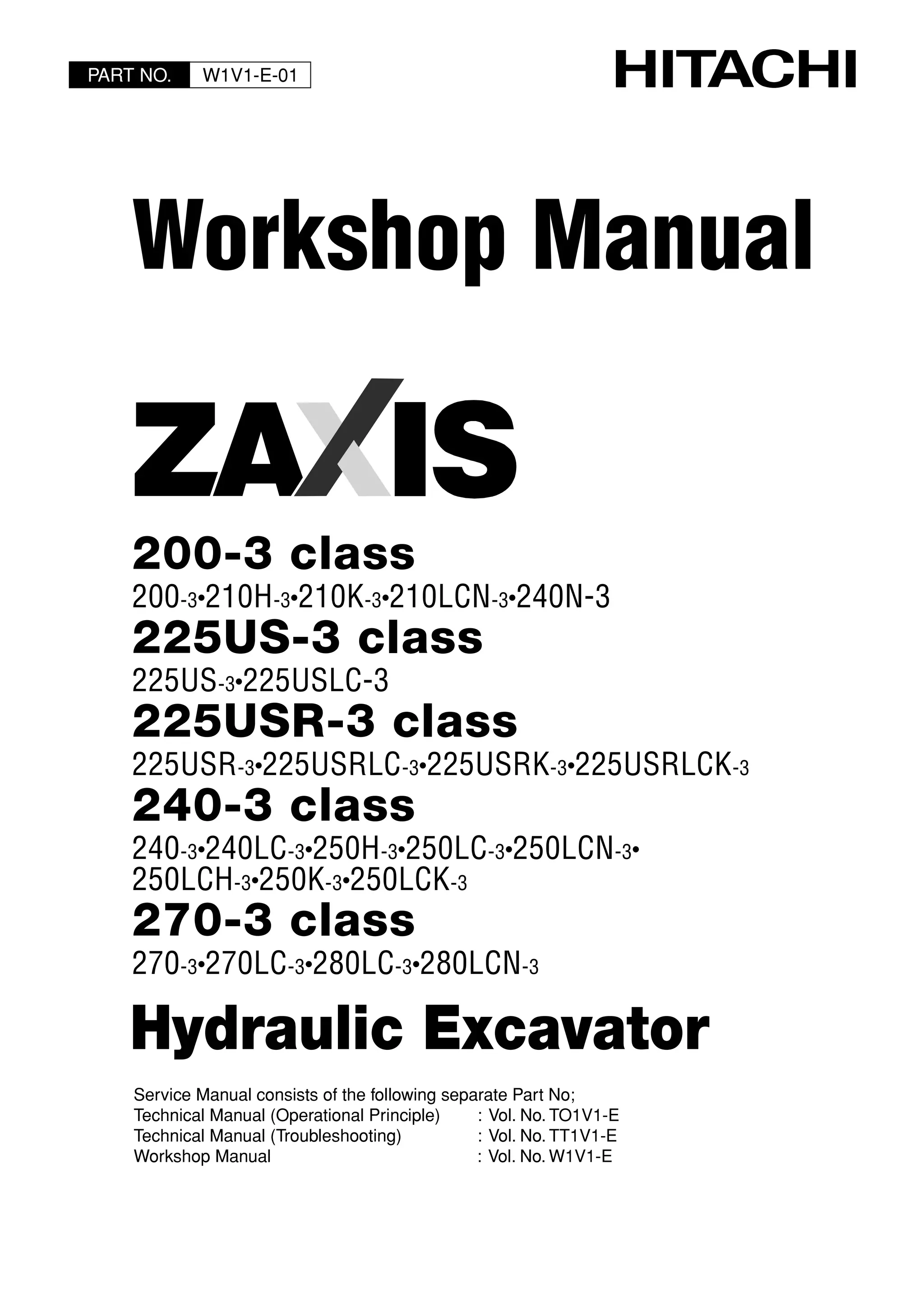 Hitachi zaxis 225 usr 3 class excavator service repair manual | PDF