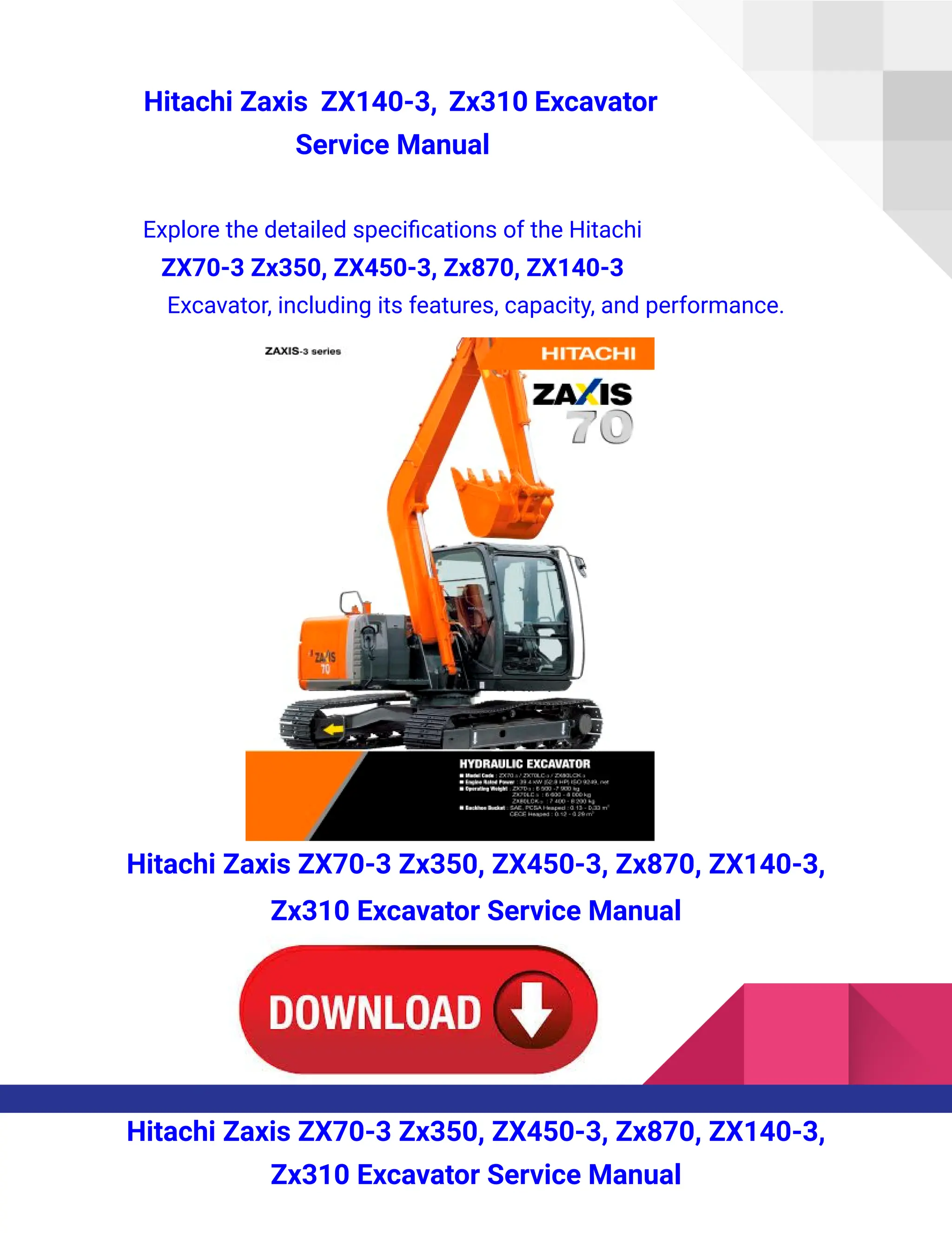 Hitachi Zaxis ZX140-3, Zx310 Excavator Repair Manual.pdf