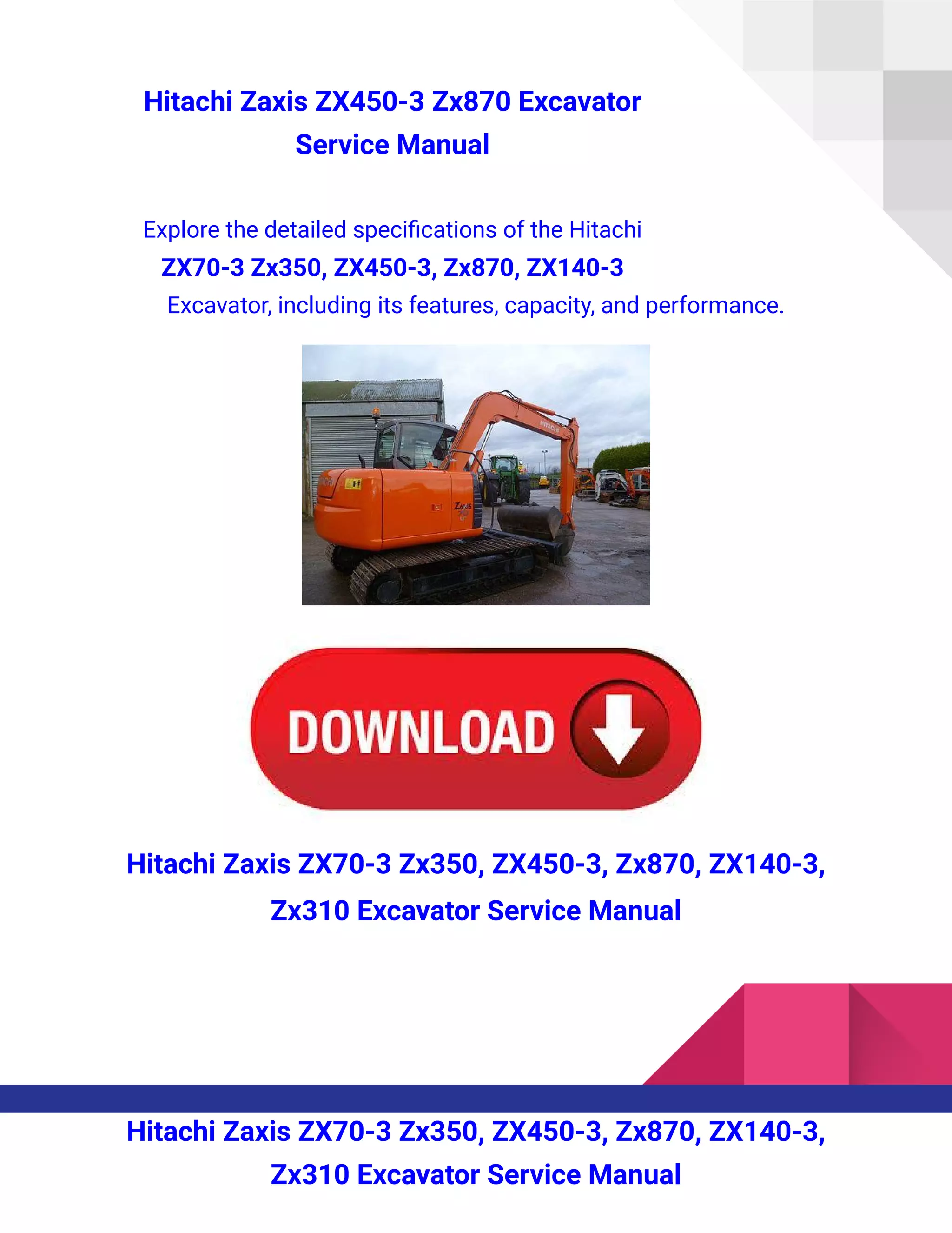 Hitachi Zaxis ZX450-3 Zx870 Excavator Service Manual.pdf