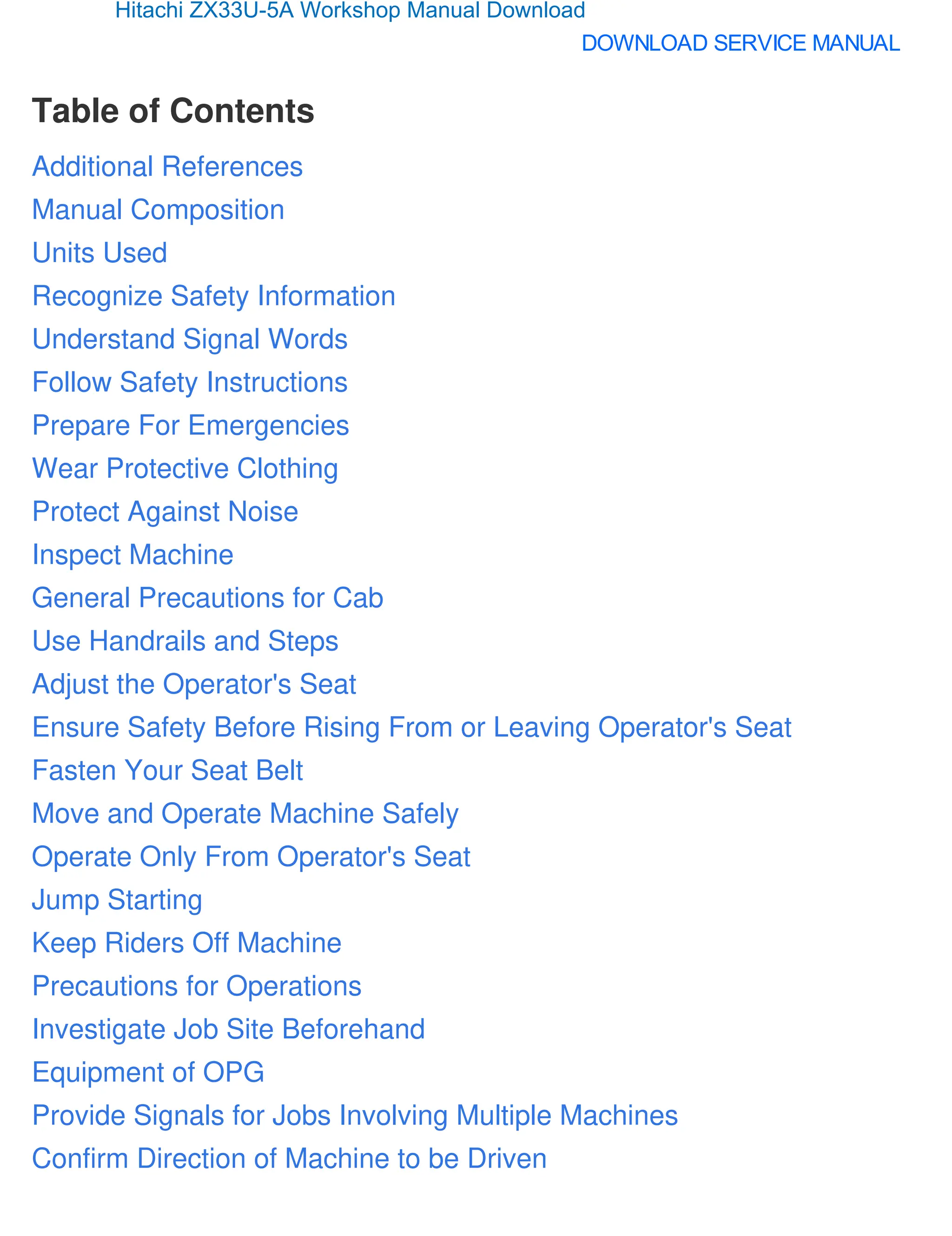 Comprehensive Hitachi ZX33U-5A Hydraulic Excavator Workshop Manual