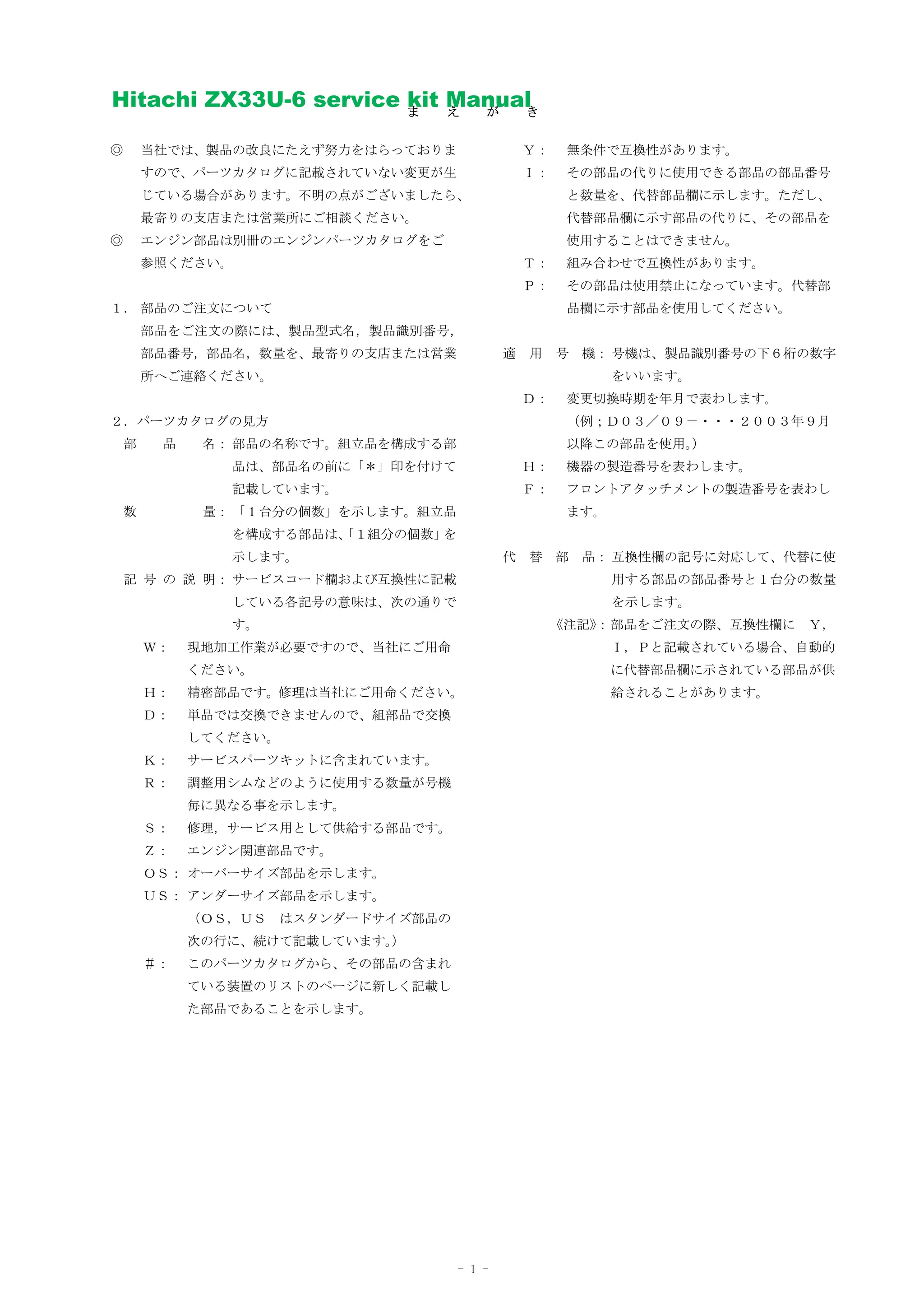 Hitachi ZX33U-6 service kit Parts Manual | PDF