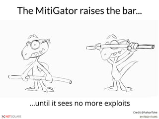 #HITB2017AMSNETSQUARE
The MitiGator raises the bar...
...until it sees no more exploits
Credit @halvarﬂake
 
