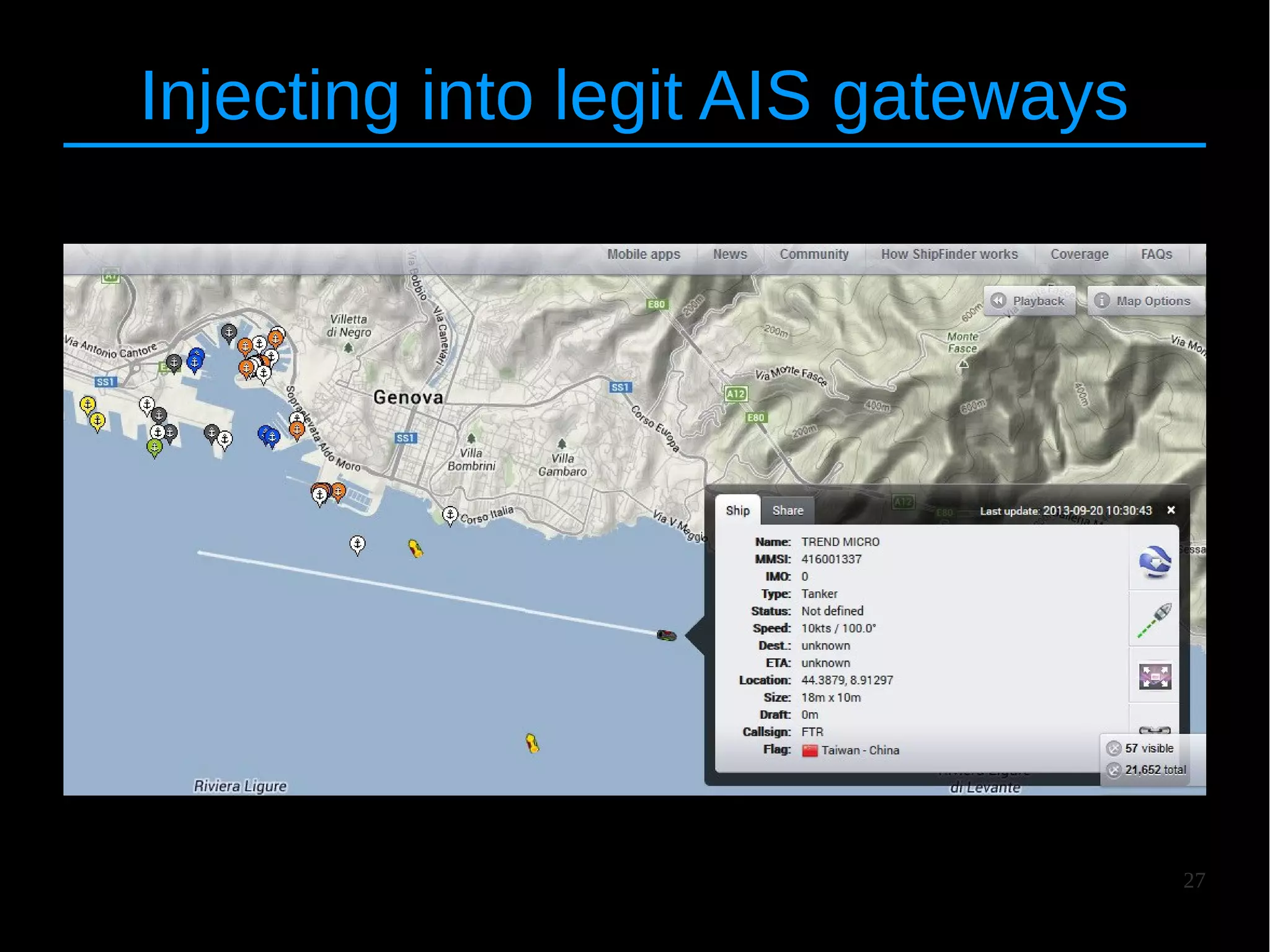 27
Injecting into legit AIS gateways
 