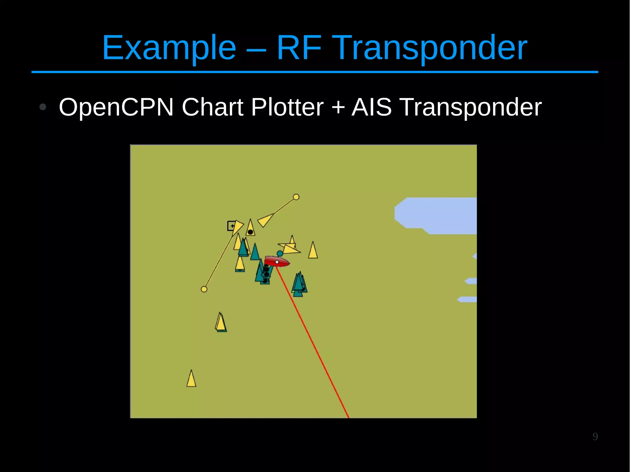 9
Example – RF Transponder
● OpenCPN Chart Plotter + AIS Transponder
 
