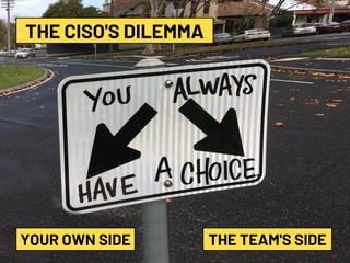 #HITBGSEC2019NETSQUARE
THE CISO'S DILEMMA
YOUR OWN SIDE THE TEAM'S SIDE
 