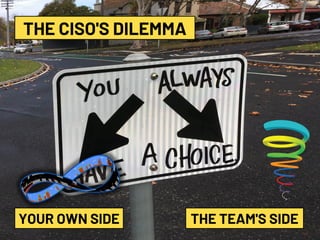 #HITBGSEC2019NETSQUARE
THE CISO'S DILEMMA
YOUR OWN SIDE THE TEAM'S SIDE
 