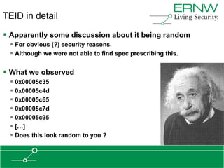 TEID in detail

 Apparently some discussion about it being random
  For obvious (?) security reasons.
  Although we were not able to find spec prescribing this.

 What we observed
  0x00005c35
  0x00005c4d
  0x00005c65
  0x00005c7d
  0x00005c95
  […]
  Does this look random to you ?
 