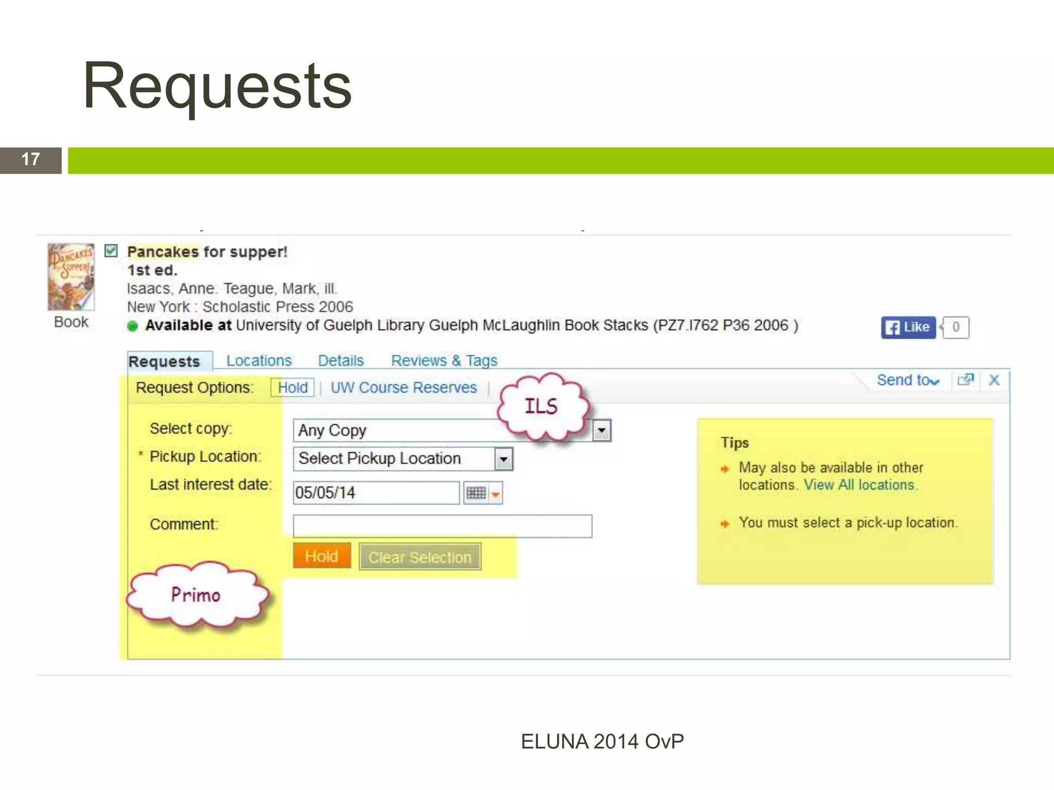 Requests
ELUNA 2014 OvP
17
 