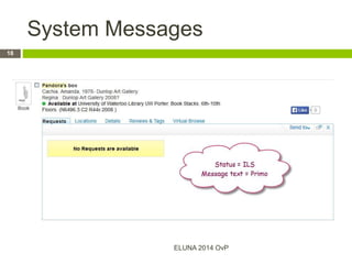 System Messages
ELUNA 2014 OvP
18
 