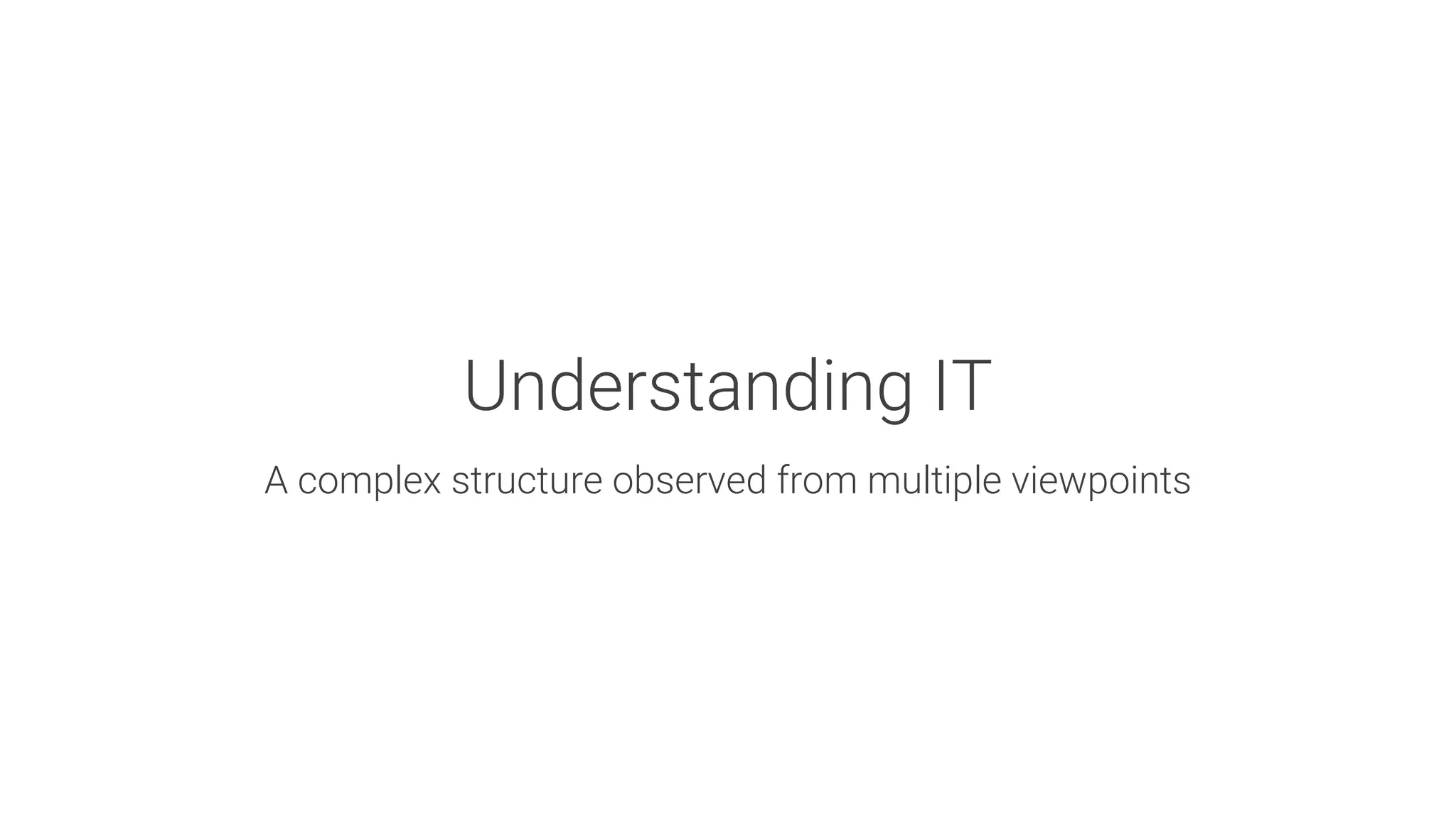 Understanding IT

A complex structure observed from multiple viewpoints
 