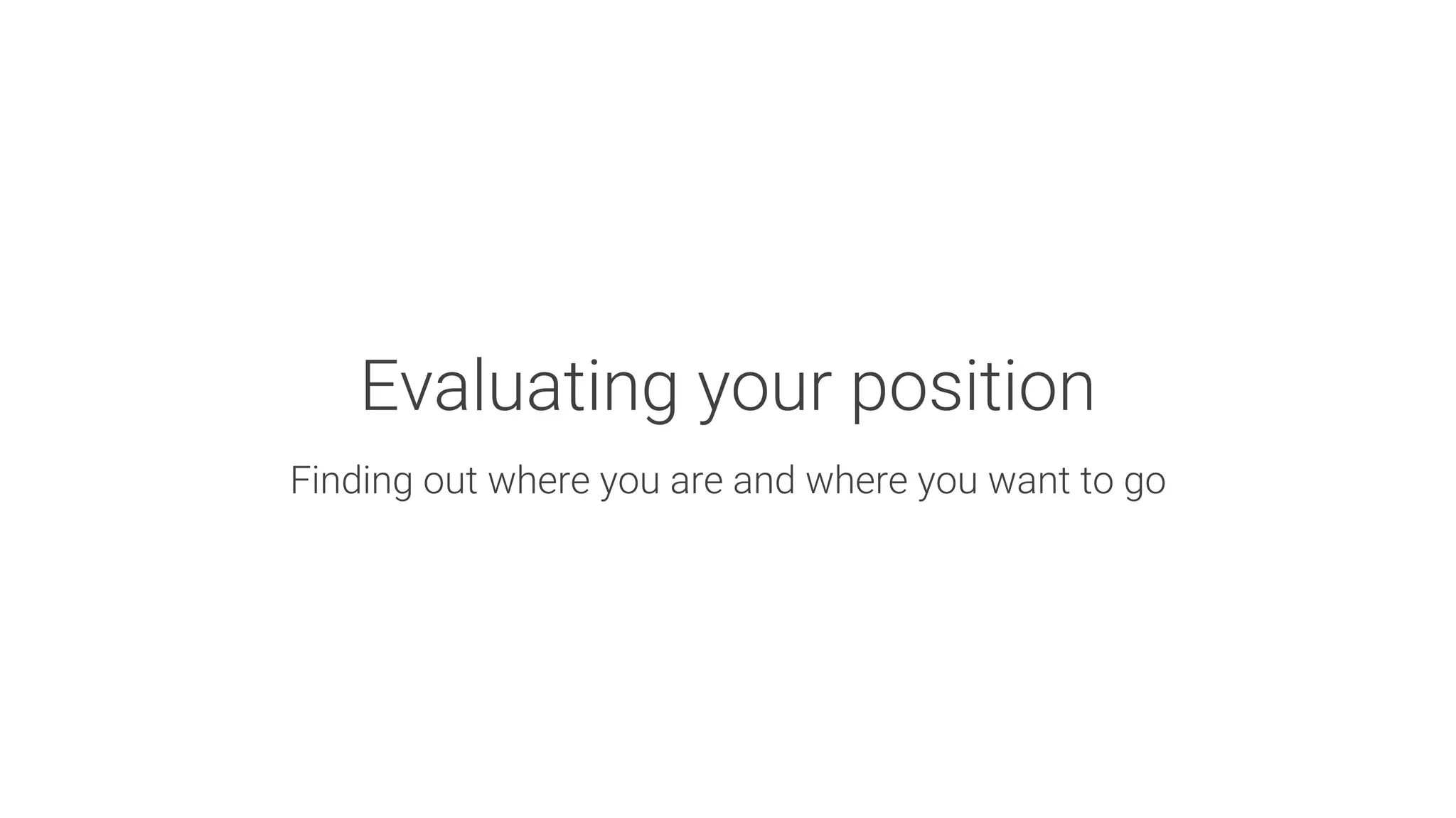 Evaluating your position

Finding out where you are and where you want to go
 