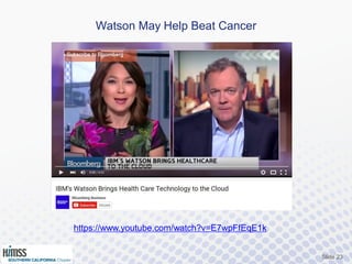 Watson May Help Beat Cancer
Slide 23
https://www.youtube.com/watch?v=E7wpFfEqE1k
 