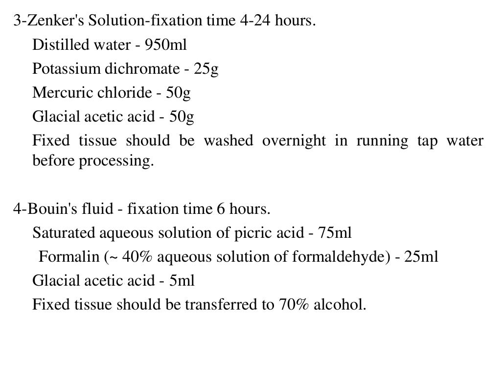 Fixatives used in histopathology