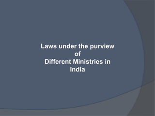 Laws under the purview
of
Different Ministries in
India
 