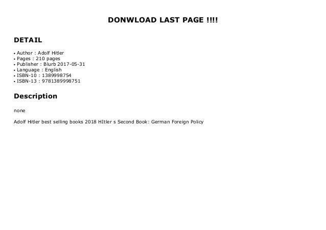 Hitlers Second Book German Foreign Policy