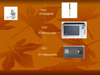 1940 El Bolígrafo  1945 El Microondas 1951 El Videocasete 