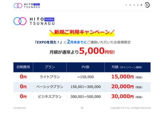 40confidential Copyright For it Inc. All Rights Reserved
?~M? ץ PV ?~ک`
0 饤ȥץ ~150,000 15,000ң˰i
0 ٩`åץ 150,001~300,000 20,000ң˰i
0 ӥͥץ 300,001~500,000 30,000ң˰i
EXPO??2?ĩޤǤˤBj͘޶
Ҏ?ک`
?~ͨ5,000!
 