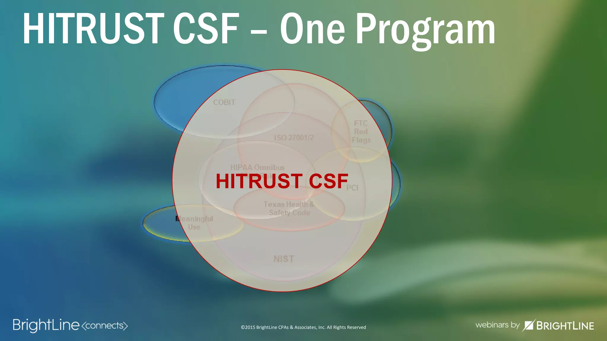 ©2015 BrightLine CPAs & Associates, Inc. All Rights Reserved
HITRUST CSF – One Program
HITRUST CSF
 