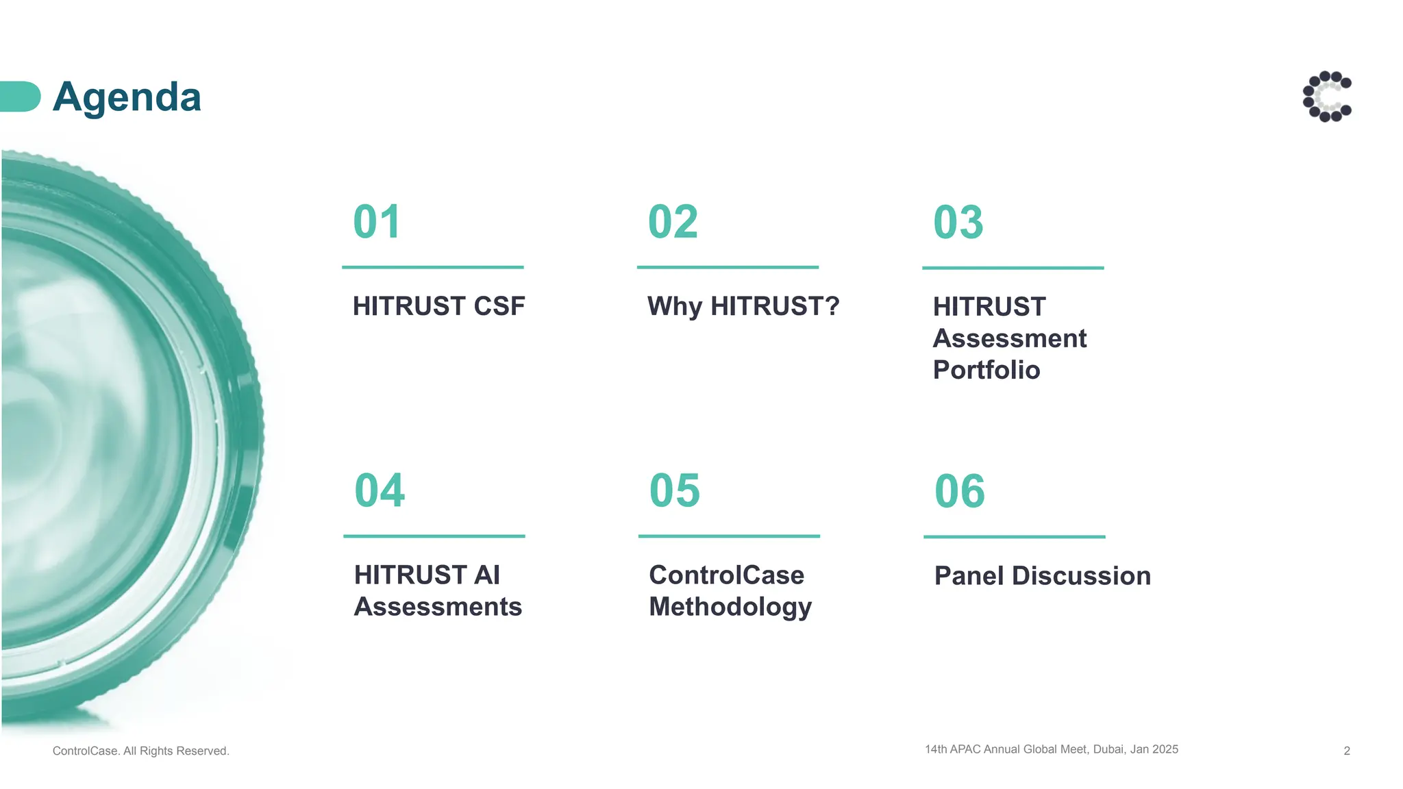 14th APAC Annual Global Meet, Dubai, Jan 2025 2
ControlCase. All Rights Reserved.
Agenda
HITRUST CSF Why HITRUST? HITRUST
Assessment
Portfolio
01 02 03
HITRUST AI
Assessments
ControlCase
Methodology
Panel Discussion
04 05 06
 