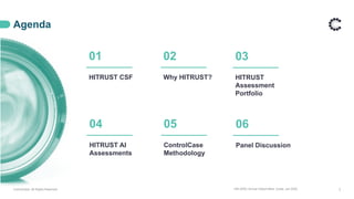 14th APAC Annual Global Meet, Dubai, Jan 2025 2
ControlCase. All Rights Reserved.
Agenda
HITRUST CSF Why HITRUST? HITRUST
Assessment
Portfolio
01 02 03
HITRUST AI
Assessments
ControlCase
Methodology
Panel Discussion
04 05 06
 