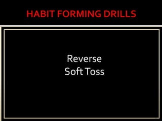 HABIT FORMING DRILLS33Soft Toss Progressions	Back Up Soft Toss	Angle PitchSoft Toss Progressions	Back Up Soft Toss	Angle PitchSoft Toss Progressions	Back Up Soft Toss	Angle PitchSoft Toss Progressions	Back Up Soft Toss	Angle PitchSoft Toss Progressions	Back Up Soft Toss	Angle PitchSoft Toss Progressions	Back Up Soft Toss	Angle PitchReverse Soft Toss 