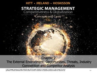 Chapter 2
The External Environment: Opportunities, Threats, Industry
Competition and Competitor Analysis
© 2017 Cengage Learning. All rights reserved. May not be copied, scanned, or duplicated, in whole or in part, except for use as
permitted in a license distributed with a certain product or service or otherwise on a password-protected website for classroom use. 1–1
 