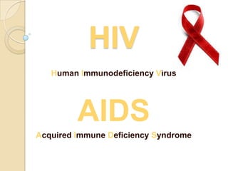 HIV
Human Immunodeficiency Virus

AIDS
Acquired Immune Deficiency Syndrome

 