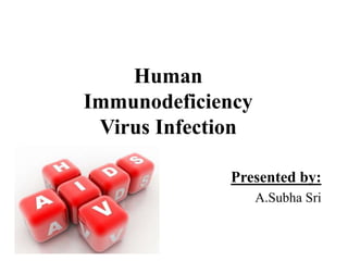 Human
Immunodeficiency
Virus Infection
Presented by:
A.Subha Sri
 
