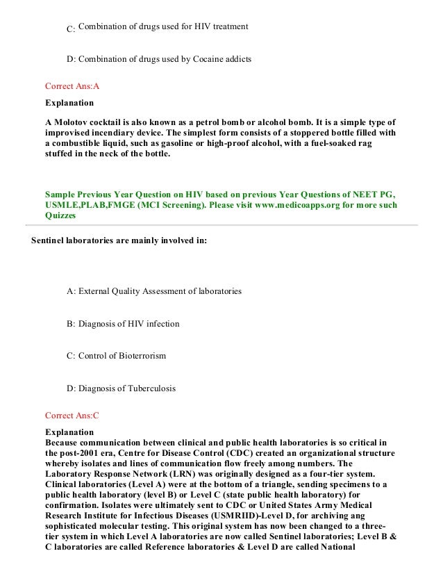 Hiv aids sample questions based on neet pg , usmle, plab and fmge pat…