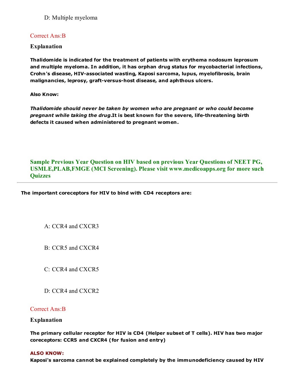 Hiv aids sample questions based on neet pg , usmle, plab and fmge pat…