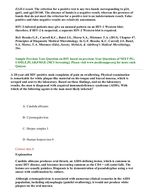 Hiv aids sample questions based on neet pg , usmle, plab and fmge pat…