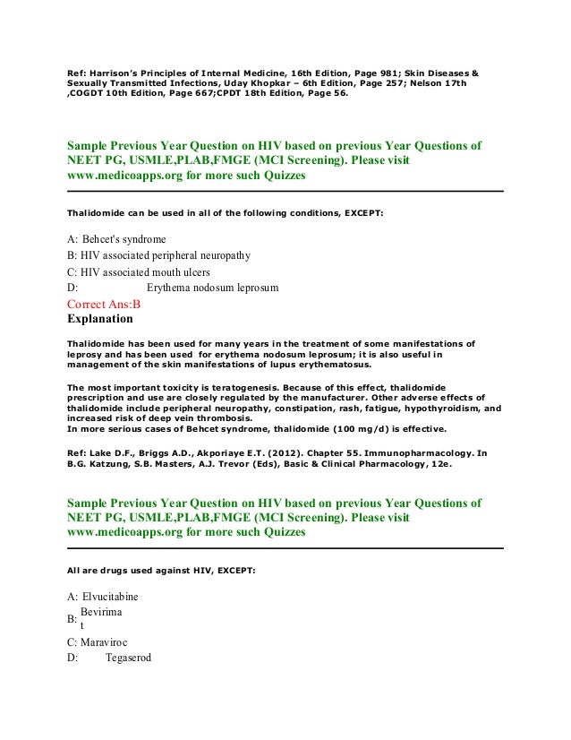 Hiv aids sample questions based on neet pg , usmle, plab and fmge pat…