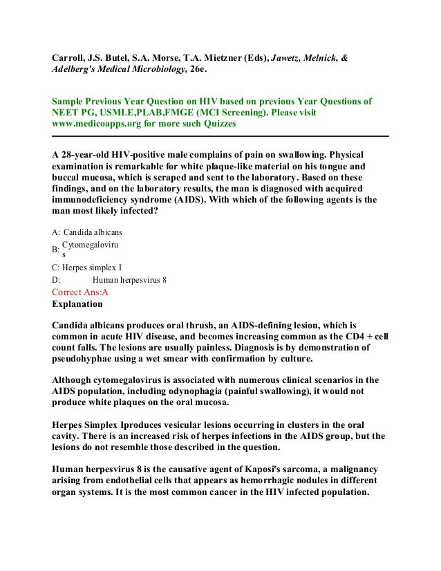 Hiv aids sample questions based on neet pg , usmle, plab and fmge pat…