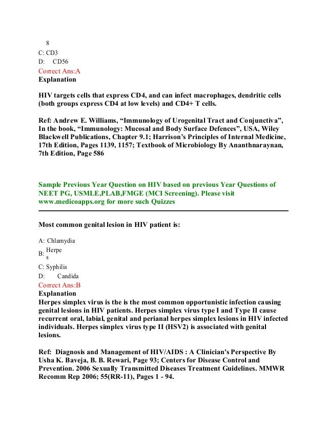 Hiv Aids Sample Questions Based On Neet Pg Usmle Plab