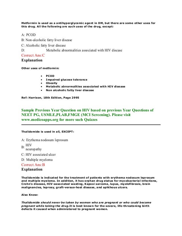 Hiv aids sample questions based on neet pg , usmle, plab and fmge pat…