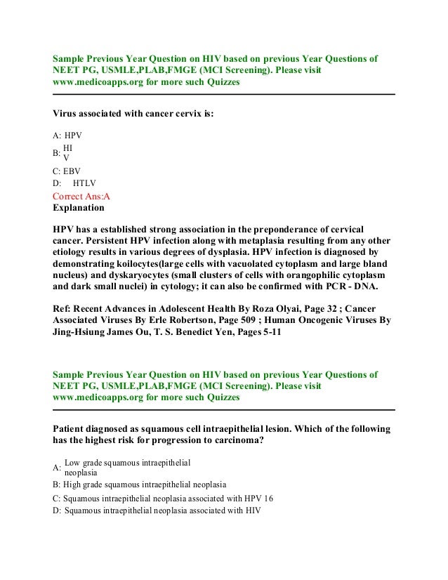 Hiv aids sample questions based on neet pg , usmle, plab and fmge pat…