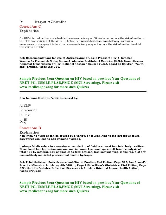 Hiv aids sample questions based on neet pg , usmle, plab and fmge pat…
