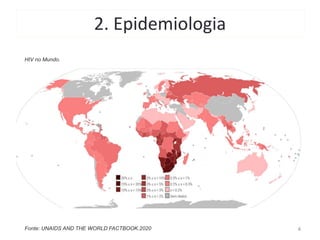 2. Epidemiologia
Fonte: UNAIDS AND THE WORLD FACTBOOK.2020
HIV no Mundo.
4
 